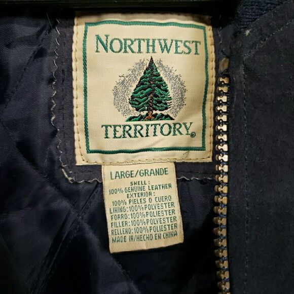 VTG Northwest Territory Leather Varsity Jacket Mens Large Blue Tan Suede Bomber - Picture 3 of 7